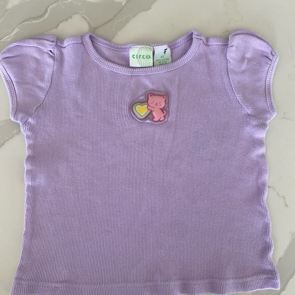 Vintage 90’s y2k Circo Girls 3T Purple Short Sleeve T-Shirt Cat Heart Patch